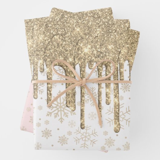 Elegantes Gold Weihnachts-Schneeflockenmuster Driv Geschenkpapier Set (Beispiel)
