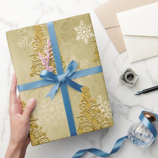 Elegantes Gold Weihnachtsbaum und Snowflake Muster Geschenkpapier (Schenken)