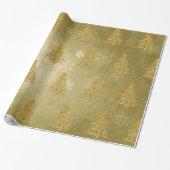 Elegantes Gold Weihnachtsbaum und Snowflake Muster Geschenkpapier (Ungerollt)
