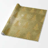 Elegantes Gold Weihnachtsbaum und Snowflake Muster Geschenkpapier (Ungerollt)