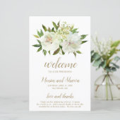 Elegantes Gold-Weiß-Blumen-Hochzeitsprogramm moder (Stehend Vorderseite)