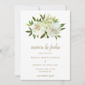 Elegantes Gold Weiße Flora Moderne Spanische Hochz Save The Date (Vorderseite)