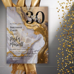 Elegantes Gold Weißer Marmor Moderne 30. Geburts Acryleinladungen