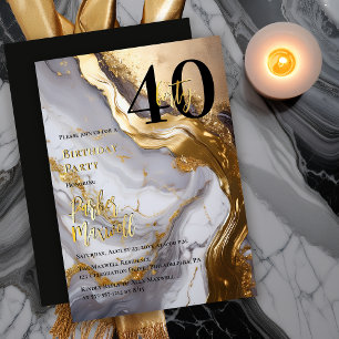 Elegantes Gold Weißer Marmor Modernes 40. Geburt Folieneinladung