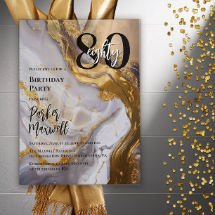 Elegantes Gold Weißer Marmor Modernes 80. Geburt Acryleinladungen
