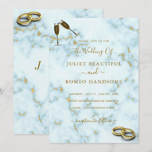 Elegantes Gold Weißer Marmor Rings Hochzeit Einlad
