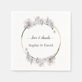 Elegantes Gold Weißer Orchid Blume Hochzeit Serviette