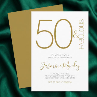 Elegantes Gold Weißes Chic 50 & Fantastisches Gebu Einladung