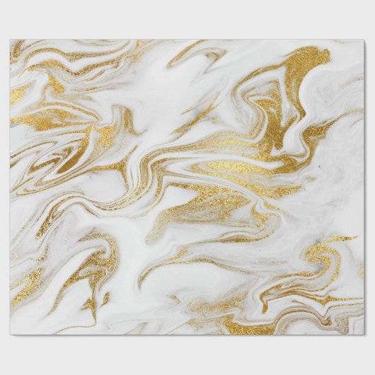 Elegantes Gold Weißes Imitat Marmor Weihnachten Geschenkpapier (Flach)