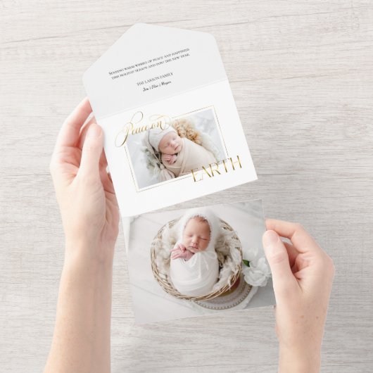 Elegantes Gold Weltfrieden Foto All In One Einladung (Abreißen)