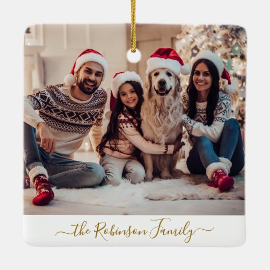 Elegantes Gold White 3 Foto Collage Weihnachten Keramikornament (Rückseite)