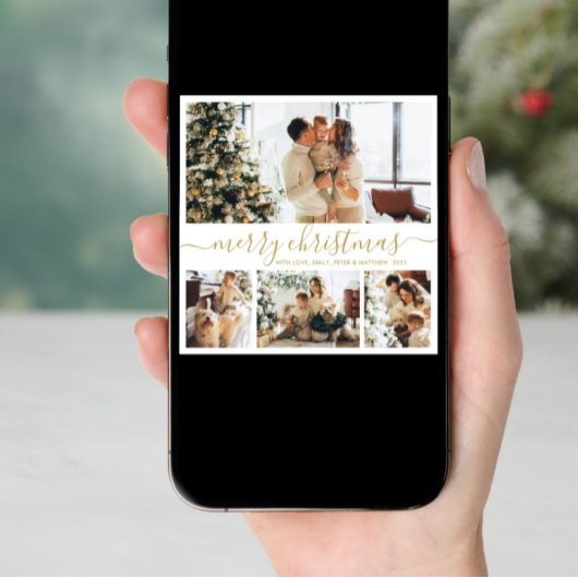 Elegantes Gold White 4 Foto Collage Weihnachten