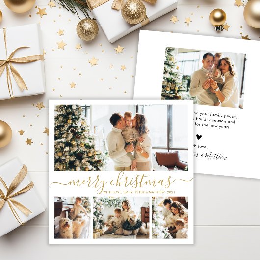 Elegantes Gold White 4 Foto Collage Weihnachten