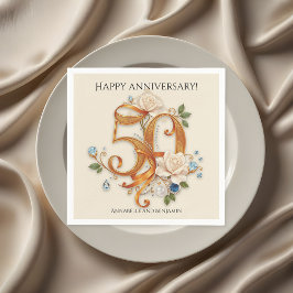 Elegantes Gold & White 50 Jahre Hochzeit Serviette