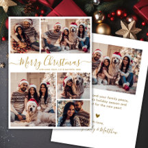 Elegantes Gold White 5 Foto Collage Weihnachten