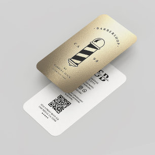 Elegantes Gold White Barbershop Barber Pole Modern Visitenkarte