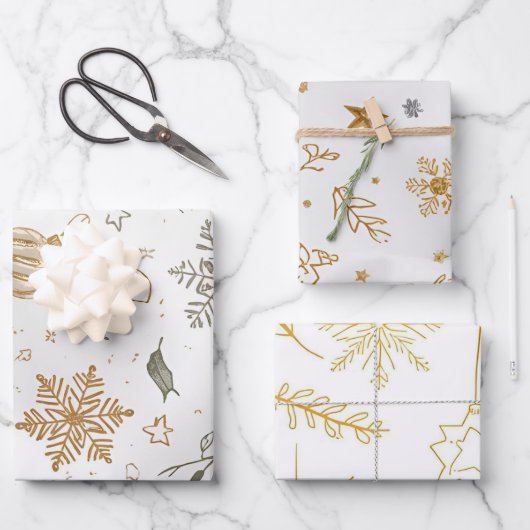 Elegantes Gold & White Christmas 19"x29" Geschenkpapier Set (Vorderseite)