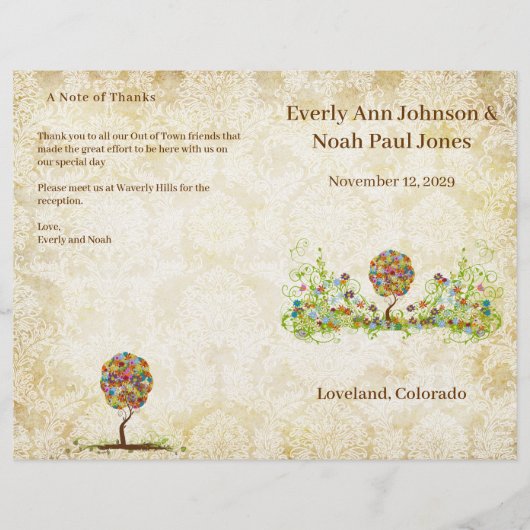 Elegantes Gold White Damask Patchwork Tree Program (Vorderseite)