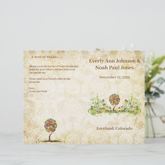 Elegantes Gold White Damask Patchwork Tree Program (Stehend Vorderseite)