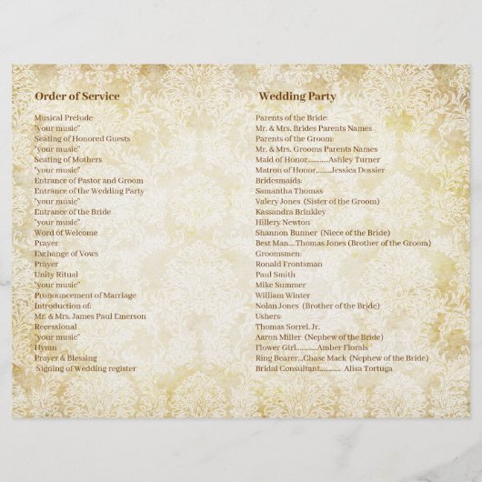 Elegantes Gold White Damask Patchwork Tree Program (Rückseite)