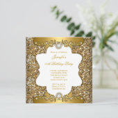 Elegantes Gold White Floral Diamond Jewel Party SQ Einladung (Stehend Vorderseite)
