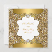 Elegantes Gold White Floral Diamond Jewel Party SQ Einladung (Rückseite)