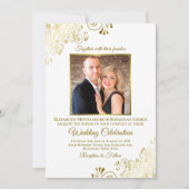 Elegantes Gold & White Foto & QR Code Hochzeit Einladung (Vorderseite)