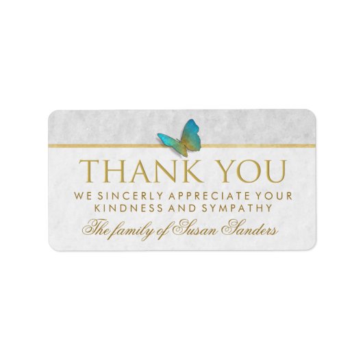 Elegantes Gold, White & Gray Butterfly Vielen Dank Adressaufkleber (Vorne)