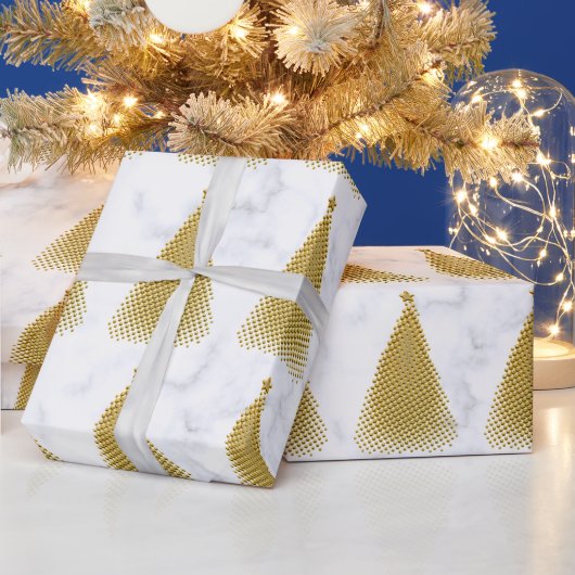 Elegantes Gold & White Marmor Weihnachtsbaummuster Geschenkpapier (Feiertage)