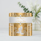 Elegantes Gold White Pearl Diamond High Heel Party Einladung (Stehend Vorderseite)