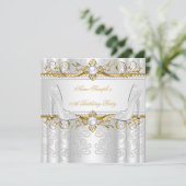 Elegantes Gold White Pearl Diamond High Heels Part Einladung (Stehend Vorderseite)