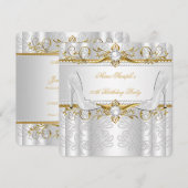 Elegantes Gold White Pearl Diamond High Heels Part Einladung (Vorne/Hinten)