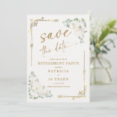 Elegantes Gold White Retirement Party Save the Dat Einladung (Stehend Vorderseite)