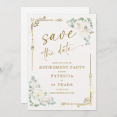Elegantes Gold White Retirement Party Save the Dat Einladung (Vorne/Hinten)