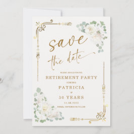Elegantes Gold White Retirement Party Save the Dat Einladung