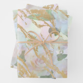 Elegantes Gold White Rose Silk Decoupage Design Geschenkpapier Set (Beispiel)