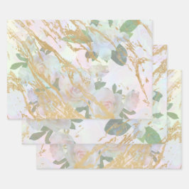 Elegantes Gold White Rose Silk Decoupage Design Geschenkpapier Set