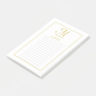 Elegantes Gold & White Script Monogramm zur Aufgab Post-it Klebezettel