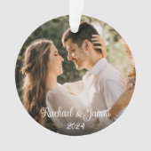 Elegantes Gold White Script Wedding Monogram Foto Ornament (Vorderseite)