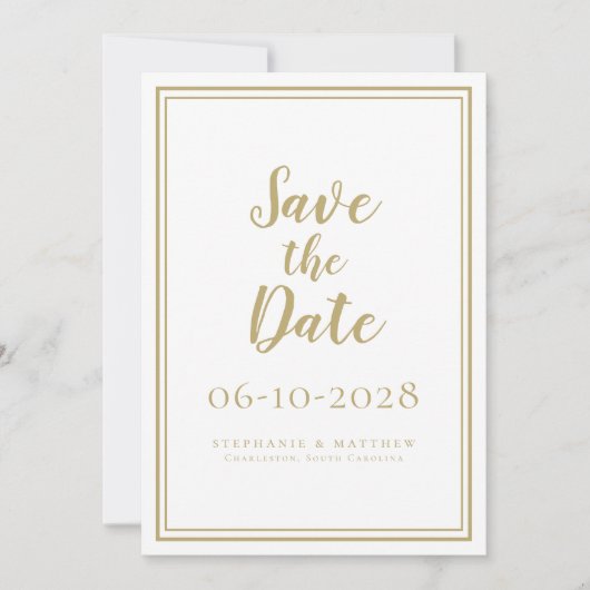 Elegantes Gold & White Wedding Script Einfach mode Save The Date (Vorderseite)