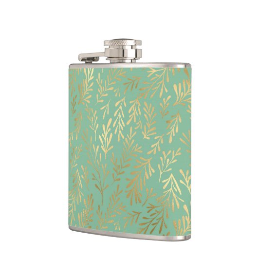 Elegantes Gold Willow Muster auf Aquamarin Flachmann (Links)