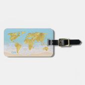 Elegantes Gold World Map Beach Custom Monogram Gepäckanhänger (Vorderseite horizontal)