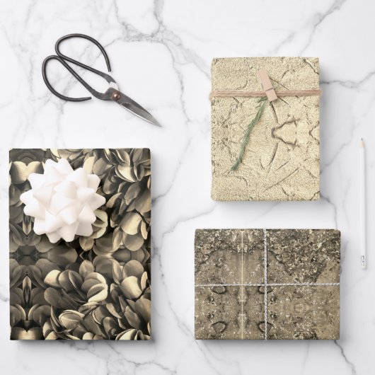 Elegantes Gold Wrapping Paper Flachblatt Set von 3 Geschenkpapier Set (Vorderseite)