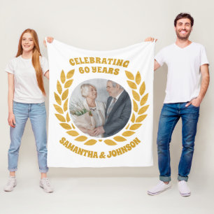 Elegantes Gold Wreath Foto 60. Hochzeitstag Fleecedecke