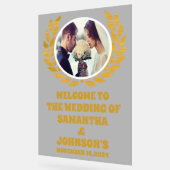 Elegantes Gold Wreath Foto Hochzeit Willkommen Mat Acrylschild (Winkel)