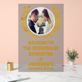 Elegantes Gold Wreath Foto Hochzeit Willkommen Mat Acrylschild (Hochzeit)