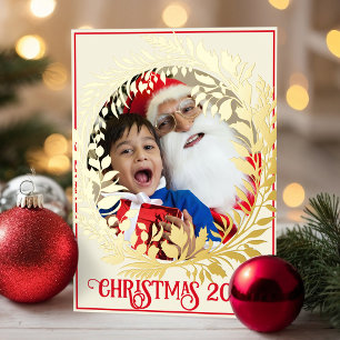 Elegantes Gold Wreath Weihnachts-Foto Jahr & Bild Foliendrucke