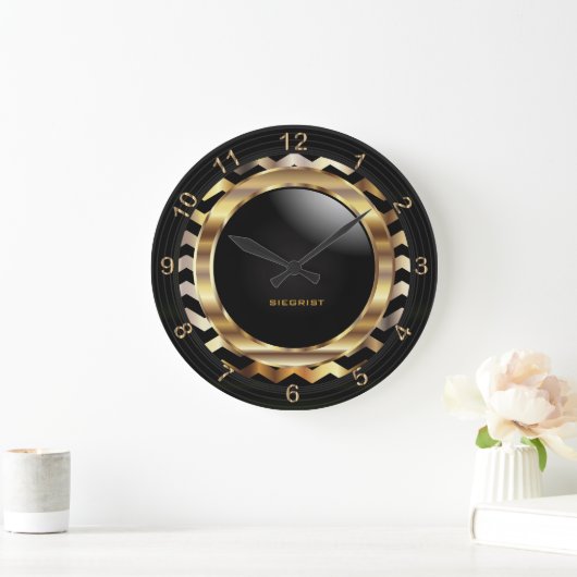 Elegantes Gold Zickzack Design Große Wanduhr (Zuhause)