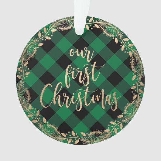 Elegantes Gold zu unseren ersten Weihnachten als M Ornament (Vorderseite)