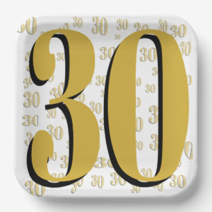 Elegantes Gold zum 30. Geburtstag oder Jubiläum  Pappteller